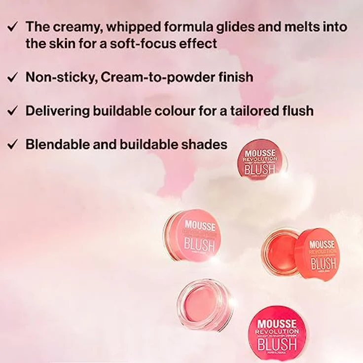 Makeup Revolution Mousse Puder-Rouge Blossom Rose Pink, 6 g, veganes Rouge für natürliche Wangenröte – Bild 2
