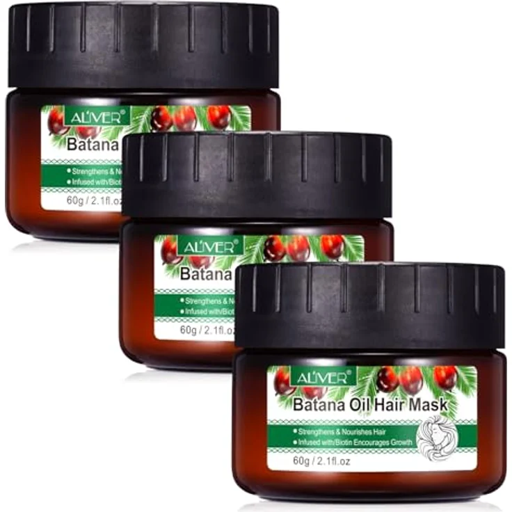 P-Beauty Haarmaske mit Batana Öl, Intensivpflege für Haarwachstum & Haarpflege, vegan mit Biotin & Vitamin E, regeneriert trockenes Haar, 3x60g – Bild 1