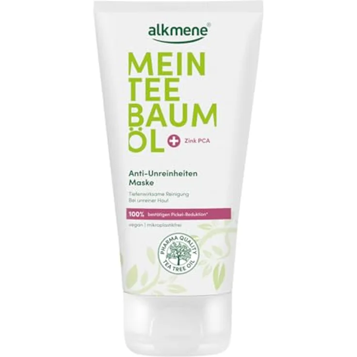 Alkmene Teebaumöl Maske gegen Pickel, Mitesser & Unreinheiten 75 ml - 100% bestätigen Pickel Reduktion - Gesichtsmaske Männer & Frauen, Mitesser Maske Männer, vegan