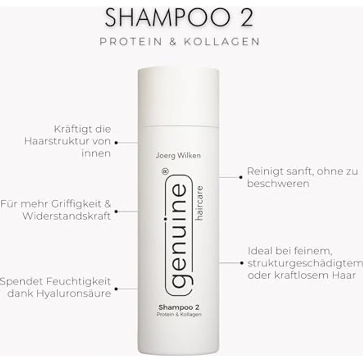 genuine haircare Shampoo 2 - Protein Shampoo für feines Haar, Kollagen & Hyaluronsäure, vegan, silikonfrei, 200 ml – Bild 2