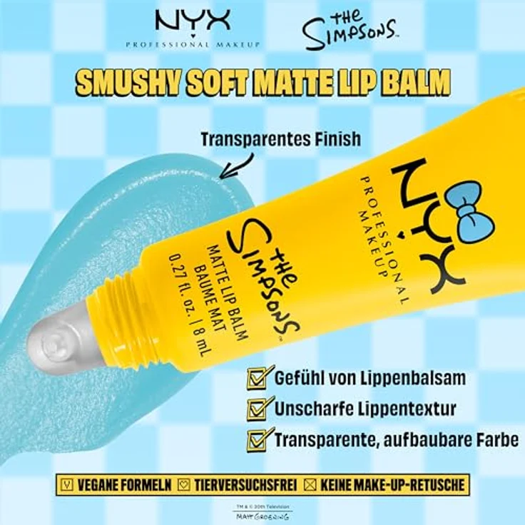 NYX Professional Makeup The Simpsons Smushy Lippenbalsam, Matt-Effekt in Peekaboo Blue, 8 ml – Bild 2
