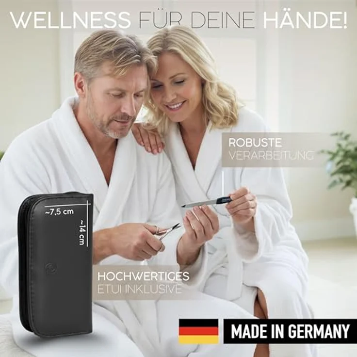marQus Maniküre Set Solingen, 6-teiliges Nagelset aus glanzvernickeltem Stahl im handlichen Kunst-Leder Etui für Damen und Herren – Bild 2