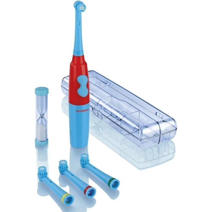 Nevadent Elektrische Kinder Zahnbürste NKZ 3 A1, oszillierendes Putzsystem mit 4 Aufsätzen und Hygienebox, inkl. 2-Minuten-Sanduhr und Stickerbogen