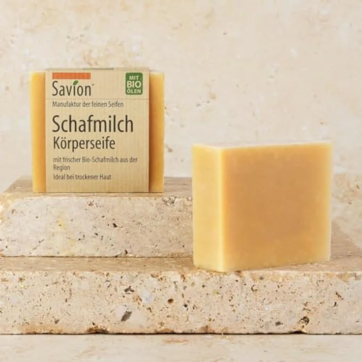 Savion Schafmilch Körperseife für trockene Haut, Palmölfrei, Plastikfrei, Tierversuchsfrei, 80g – Bild 2