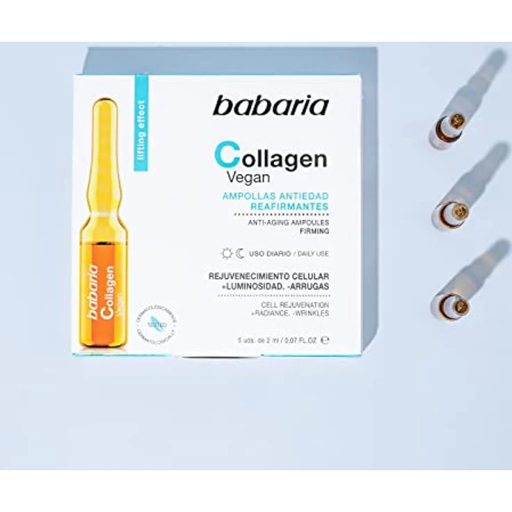 Babaria Collagen Vegan Ampoules, Gesichtsserum mit 5 x 2ml für Hautelastizität und Faltenreduktion – Bild 7