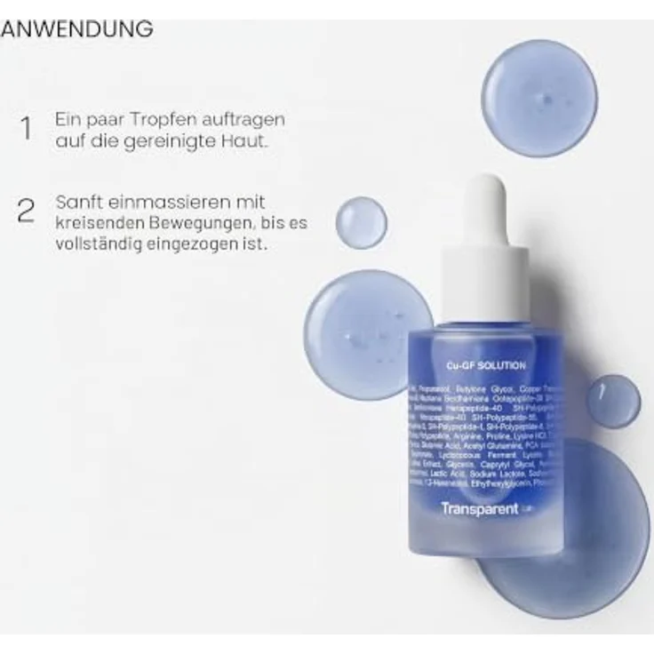 Transparent Lab Cu-GF-Lösung, Anti-Aging-Serum mit 1% Kupferpeptiden und 5% Wachstumsfaktoren, 30 ml – Bild 3