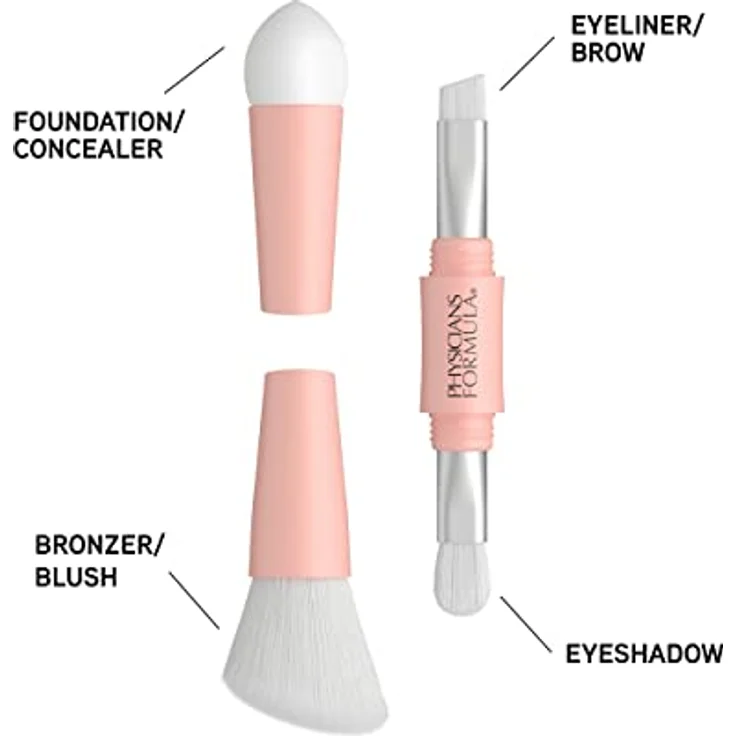 Physicians Formula, 4-in-1-Pinsel, Makeup-Pinsel für das Auftragen von Make-up für unterwegs, Lidschattenpinsel, Eyeliner-/Brauenpinsel, Bronzer-/Bürstenpinsel und Foundation-/Concealer-Schwämmchen - Preisvergleich – Bild 3
