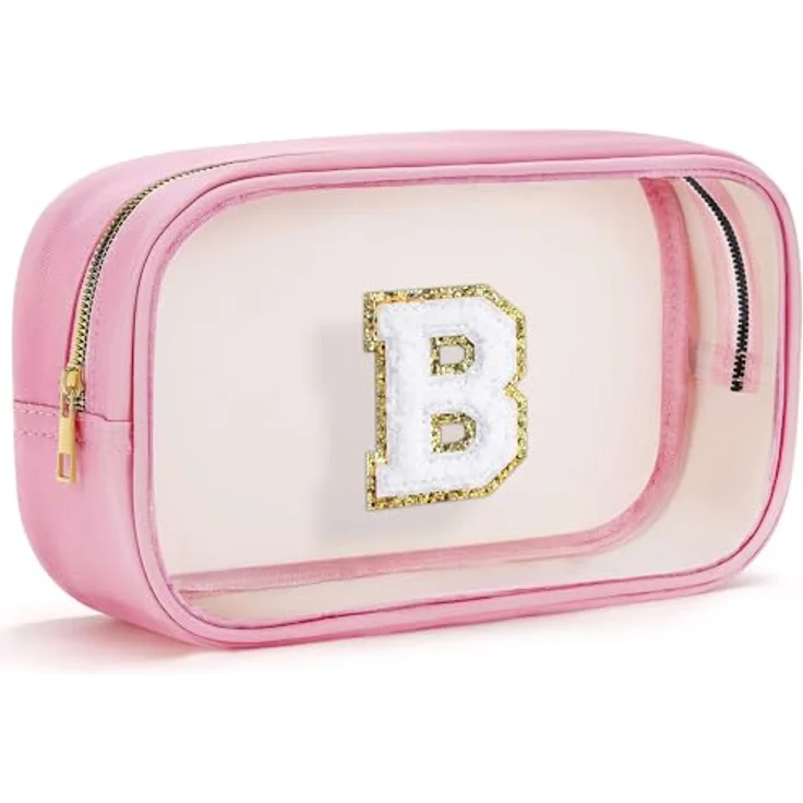 Parima Kosmetiktasche Klein, durchsichtige Beauty Case mit Initialen B, wasserdicht und leicht zu reinigen, 27 x 15 x 8 cm, ideal als Geschenk zu Ostern oder Geburtstag für Mädchen. – Bild 1