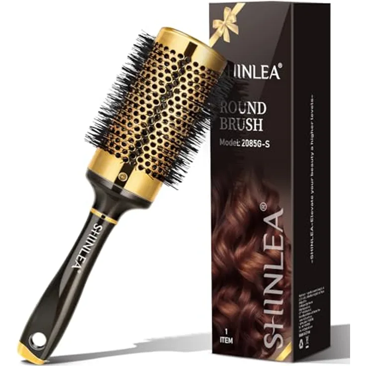 SHINLEA Runde Haarbürste 53 mm, Anti-Zieh-Bürste für lockige Haare, zum Stylen, Föhnen und Entwirren, verleiht Volumen und Glanz