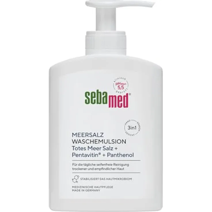 Sebamed Meersalz Wasch-Emulsion 200 ml, milde Reinigung für trockene Haut, mit Totes Meer Salz Mineralien