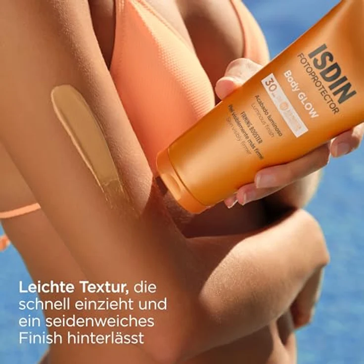 ISDIN Fotoprotector Body Glow Creme LSF 30, 200 ml mit straffender Wirkung und Sofort Glow-Effekt – Bild 2