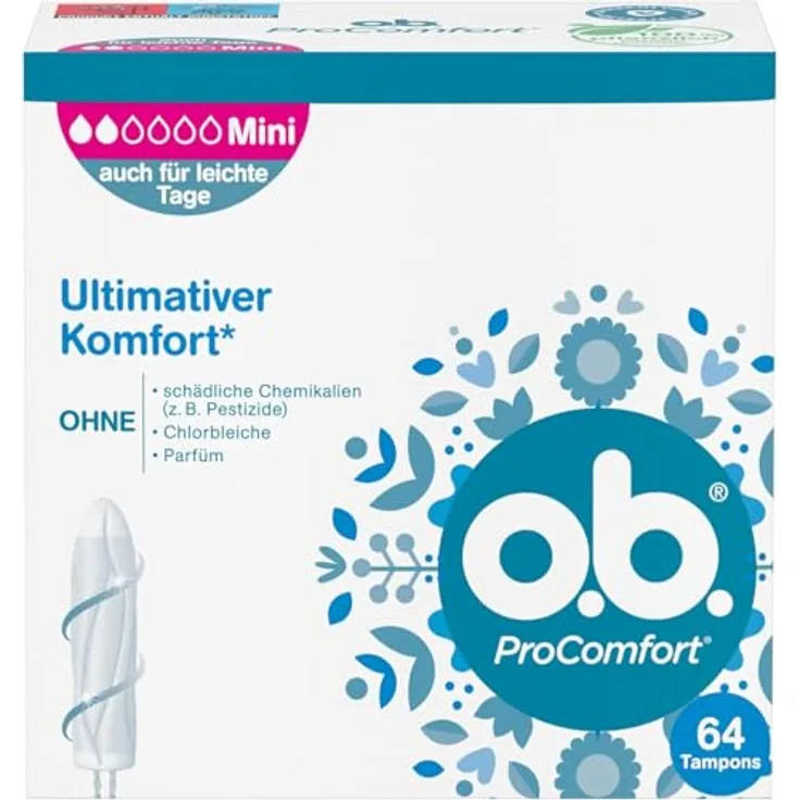 o.b. ProComfort Tampons Mini, mit Dynamic Fit Technologie und SilkTouch Oberfläche für ultimativen Komfort und zuverlässigen Schutz, einzeln verpackt