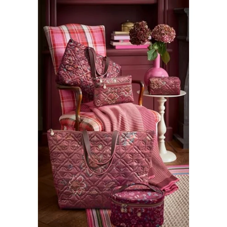 PiP Studio Kosmetiktasche Beauty Case Flora Bangelore, Dark Pink mit Ranken-Stickerei, 100% Polyester, 26 cm breit – Bild 5