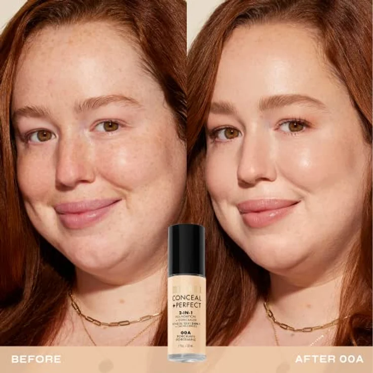 Milani Conceal + Perfect 2in1 Foundation, wasserfeste Foundation für einen gleichmäßigen Hautton, 30 ml, Porcelain/00a – Bild 3