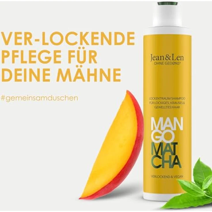 Jean & Len Lockentraum Shampoo Mango & Matcha, Anti-Frizz Pflege für widerspenstiges Haar, reduziert Spliss, definiert Wellen und Locken, vegan, 300ml – Bild 3