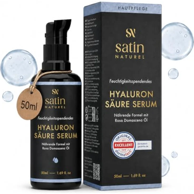 Satin Naturel Bio Hyaluron Serum hochdosiert, veganes Anti-Falten Serum mit Spirulina und Bio Aloe Vera, 50 ml – Bild 1