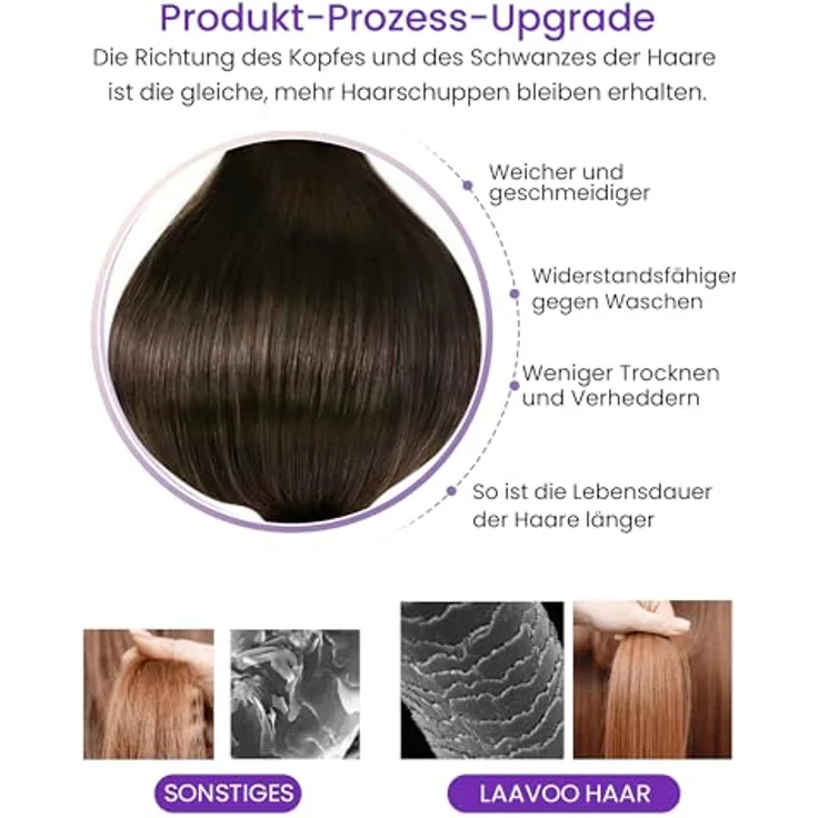 LaaVoo 70cm Tape Extensions Echthaar Dunkelstes Braun, 100% Remy Echthaar, 20PCS, 65G, nahtlos und wiederverwendbar – Bild 4