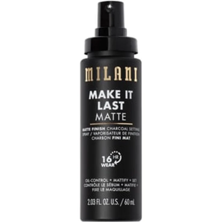 Milani Cosmetic Make It Last Charcoal Matte Finish Fixing Spray, mattierendes Spray mit ölabsorbierendem Holzkohlepulver und veganer Formel, für bis zu 16 Stunden Halt