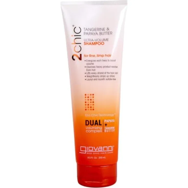 Giovanni 2chic Ultra-Volume Shampoo, 250 ml, Volumengebend, Anti-Frizz, feuchtigkeitsspendend, für dünnes und beschädigtes Haar, unisex