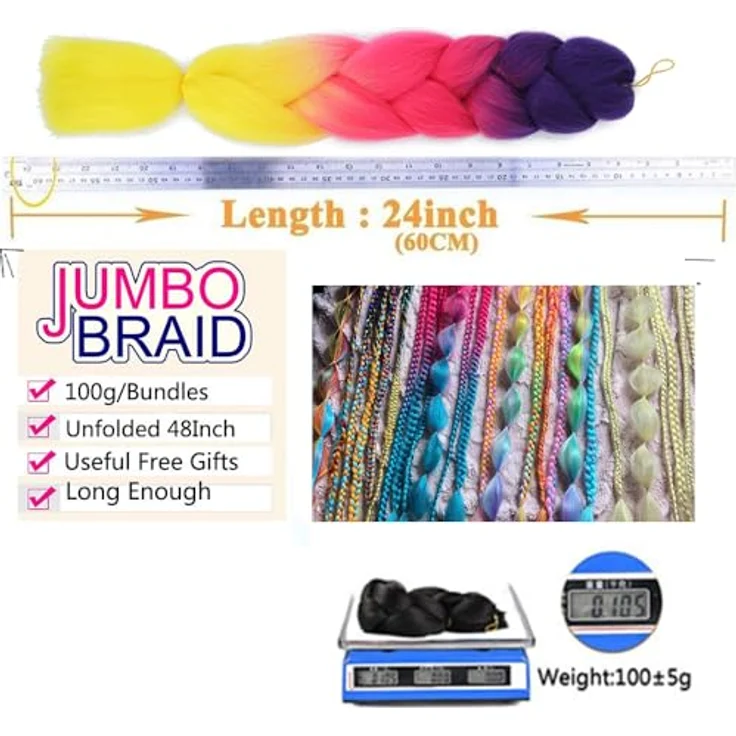 Shangxiu Jumbo Braid Extension, bunte Kunsthaar Haarverlängerung, 24" (60cm), 300g zum Einflechten – Bild 4