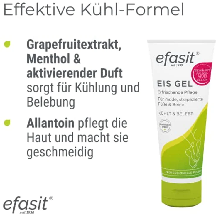 efasit Eis Gel, 75 ml - Eisgel für die Füsse und Beine kühlt und belebt, mit Menthol, Grapefruitextrakt und aktivierendem Duft – Bild 4