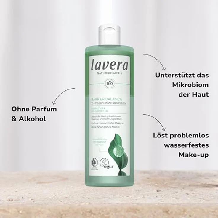 lavera Barrier Balance Mizellenwasser - 2-Phasen - ohne Alkohol - ohne Parfüm - löst wasserfestes Make-Up - sanft zu Hautbarriere - Präbiotika - vegan - Naturkosmetik - 400 ml – Bild 2