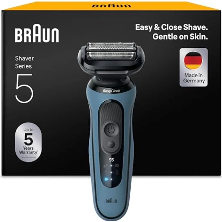 Braun Series 5 52-A1000s, Elektrorasierer mit Lithium-Ionen-Akku, wasserdicht, Turbo-Modus, blau – Bild 1