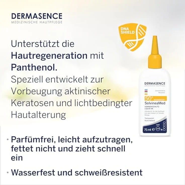 DERMASENCE SolvineaMed Sonnenschutz-Liquid AK LSF50plus, 75 ml - Wasserfest, ultraleicht, fettfreier Sonnenschutz für die Kopfhaut mit sehr hohem UV-Schutz - vegan und schweißresistent – Bild 4