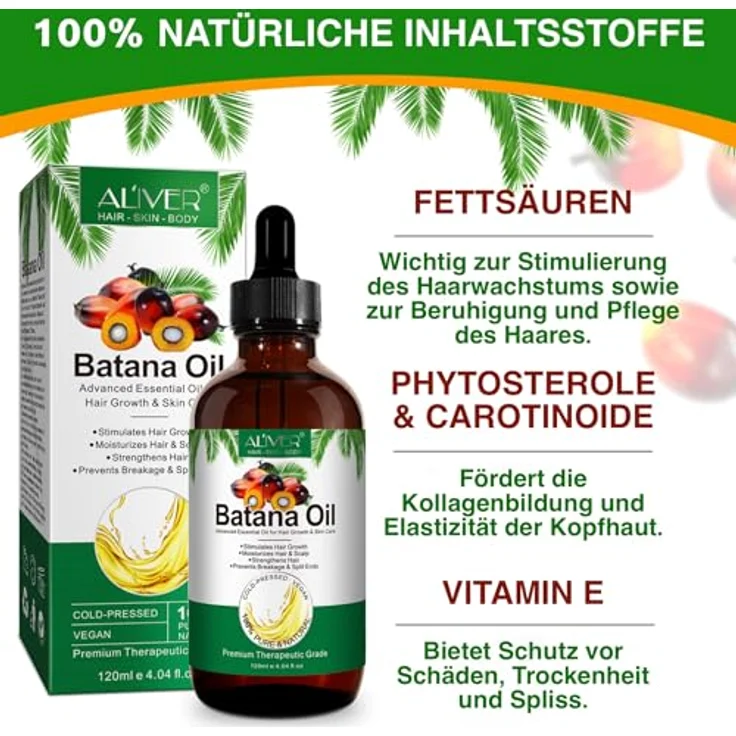 P-Beauty Batana Öl 3x120ml, Bio & Vegan Haarpflege-Öl für Haarwachstum, Anti Haarausfall, Anti Spliss, Unisex, Nussiges Aroma – Bild 4