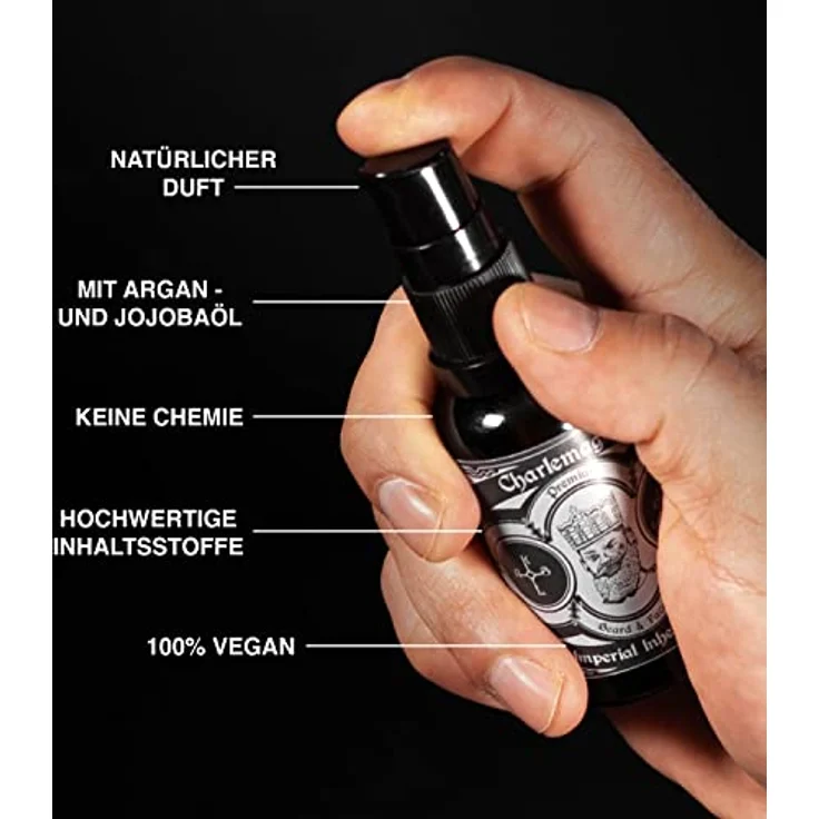 Charlemagne Bartöl, vegane Bartpflege für Herren, 30 ml, Lederduft, Made in Germany, regt Bartwachstum an, natürliche Bio-Öle, anti-glanz Effekt – Bild 3