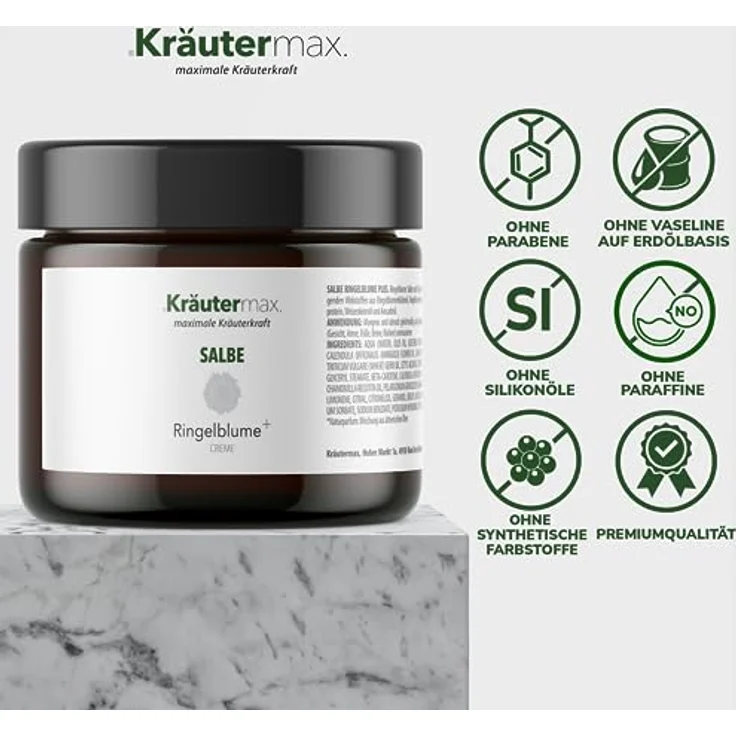 Kräutermax Ringelblume Salbe Ringelblumensalbe Rein Ohne Zusatzstoffe Calendula 1 x 100 ml, Pflegende Wirkstoffe aus Ringelblumen Blütenextrakt, Kamillenöl Ätherisch und Avocadoöl Kaltgepresst – Bild 4