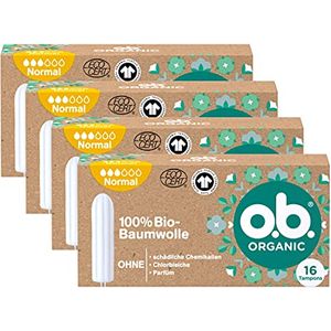 Bild für o.b. Organic Normal, Bio Tampons für mittlere bis stärkere Tage aus 100% Bio Baumwolle für natürlichen Schutz (4 x 16 Stück)