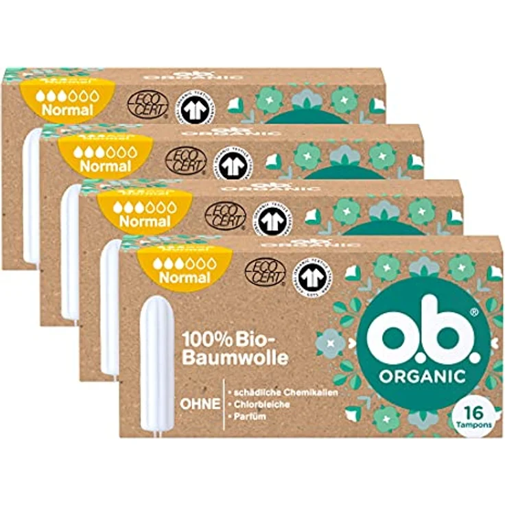 o.b. Organic Normal, Bio Tampons für mittlere bis stärkere Tage aus 100% Bio Baumwolle für natürlichen Schutz (4 x 16 Stück) – Bild 1