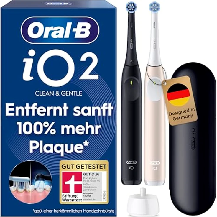Oral-B iO Series 2 Elektrische Zahnbürste, Doppelpack mit 2 Aufsteckbürsten, 3 Putzmodi, automatische Andruckkontrolle, Schwarz/Rosa – Bild 1