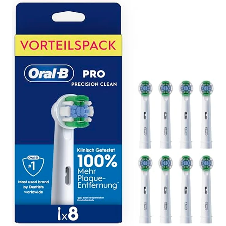 Oral-B Pro Precision Clean Aufsteckbürsten, ORIGINAL Zahnbürstenaufsatz mit innovativen X-förmigen Borsten, weiß, 8 Stück, entfernt bis zu 100% mehr bakterielle Plaque – Bild 1