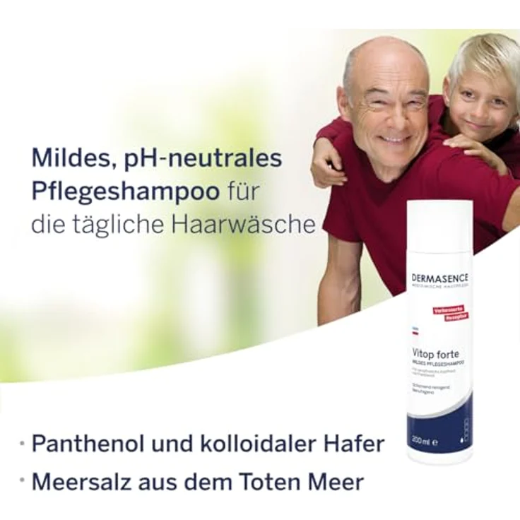 DERMASENCE Vitop forte Mildes Pflegeshampoo, 200 ml - Schonende Reinigung für trockene und sensible Kopfhaut, rückfettend, brennt nicht in den Augen, auch für Kinder, pH-hautneutral – Bild 4