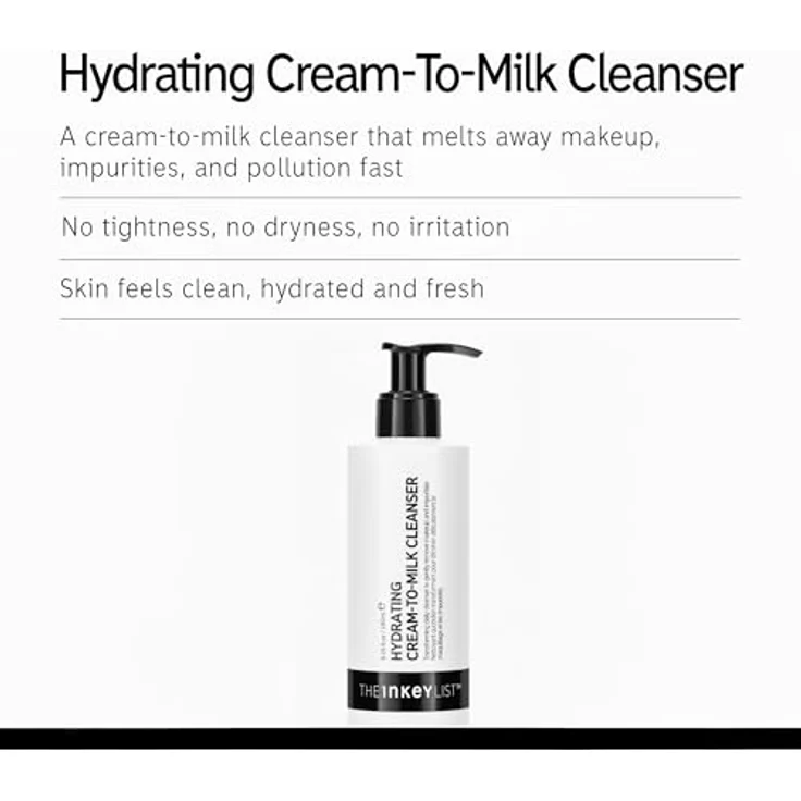 The INKEY List Hydrating Cream-to-Milk Cleanser 180ml, mit 5% Reis Milch & Hyaluronsäure, sanfte Reinigung, nicht austrocknend, feuchtigkeitsspendend, veganfreundlich – Bild 2