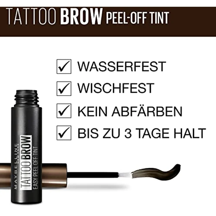 Maybelline New York Augenbrauenfarbe im Doppelpack, Tattoo Brow Gel Tint, Mit Peel-off-Formel, Nr. 3 Dark Brown, 2 x 5 ml – Bild 4
