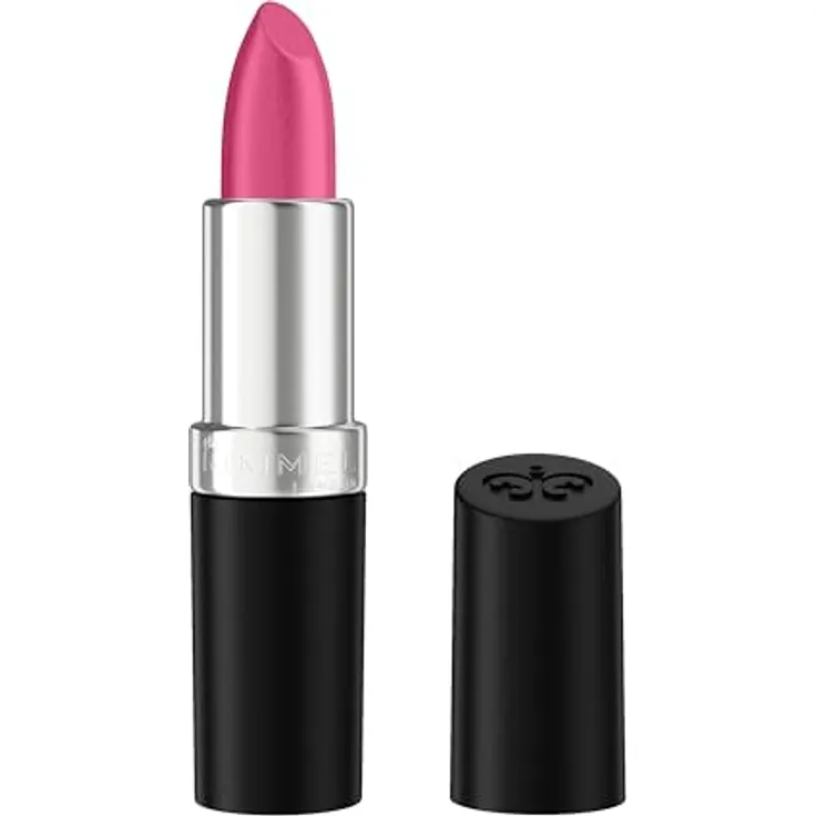 Rimmel London Lasting Finish 350 Pink Power Lippenstift, Satin, langanhaltend, feuchtigkeitsspendend, vegane Formel, 4 g