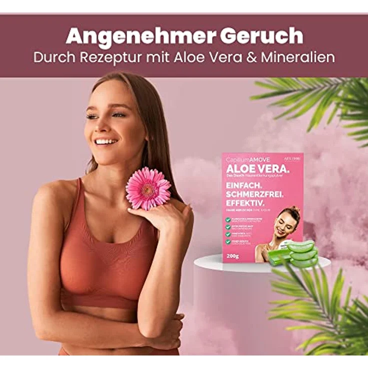 Capillum AMOVE Aloe Vera 300g Premium Enthaarungscreme Intimbereich Frau - sanftes Enthaarungspulver Frauen schmerzfreie Dusch-Intim Enthaarungscreme Frauen ohne Zusatzstoffe mit neutralem Geruch – Bild 2