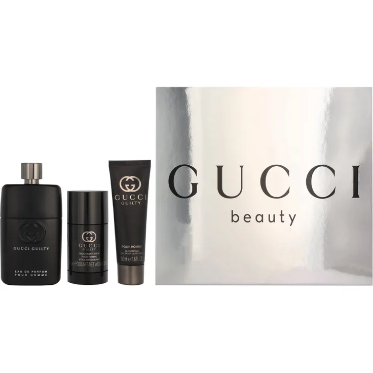Gucci Guilty Pour Homme, Eau de Parfum 90 ml + Duschgel 50 ml + Deostick 75 ml, elegantes Herren Giftset