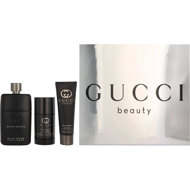 Gucci Guilty Pour Homme, Eau de Parfum 90 ml + Duschgel 50 ml + Deostick 75 ml, elegantes Herren Giftset