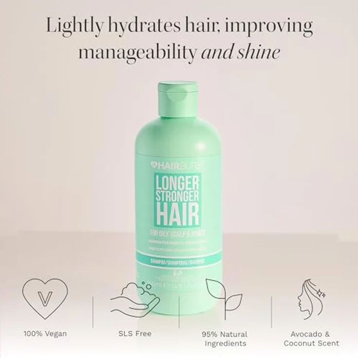 HAIR BURST Shampoo für Haarwachstum für Frauen, für fettiges Haar, reinigt und reguliert, reduziert Haarausfall, mit Kokos und Avocado, 350ml – Bild 2
