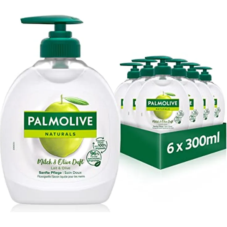 Palmolive Seife Naturals Olive & Milch 6x300ml - flüssige Handseife zur sanften Reinigung der Hände