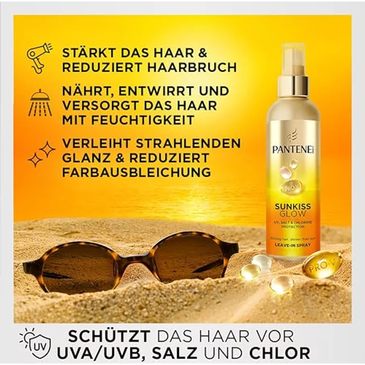 Pantene Pro-V Sunkiss Glow Haarspray 200ml, UV-Schutz gegen UVA/UVB, Salz und Chlor, pflegendes und entwirrendes Spray für starkes und glänzendes Haar – Bild 4