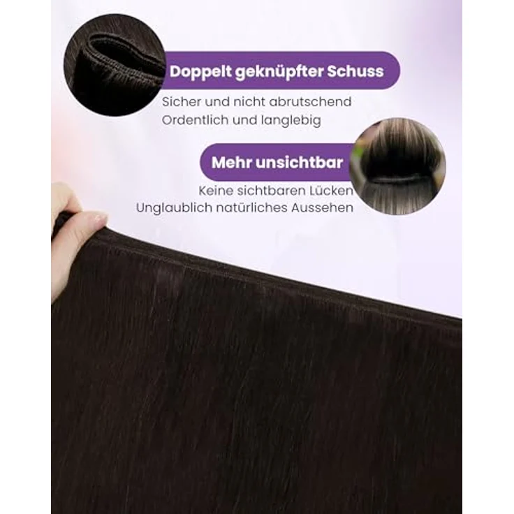 LaaVoo Echthaar Tressen Extensions Dunkelbraun, Remy Haarverlängerung zum Einnähen, 35cm, 80g, glatt – Bild 3