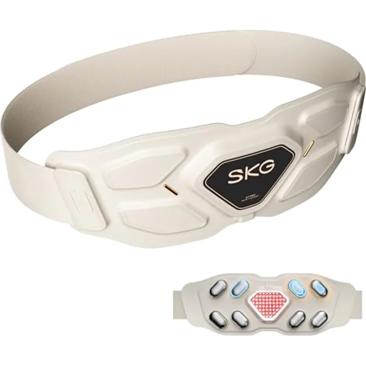 SKG W9 Pro, kabelloser Massagegürtel mit Wärme für den unteren Rücken, Puls- und Vibrationsmassage, 3 Vibrationsmodi, 9 P-Tech Programme, rot-licht mit 3-stufiger Wärme, tragbar & verstellbar