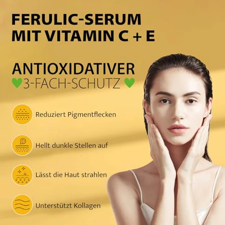 P-Beauty Cosmetic Accessories SEFUDUN C+E Ferulic Acid Gesichtsserum, 30ml, Anti-Aging, Vitamin C + E, Hautschutz, strahlender Teint – Bild 4