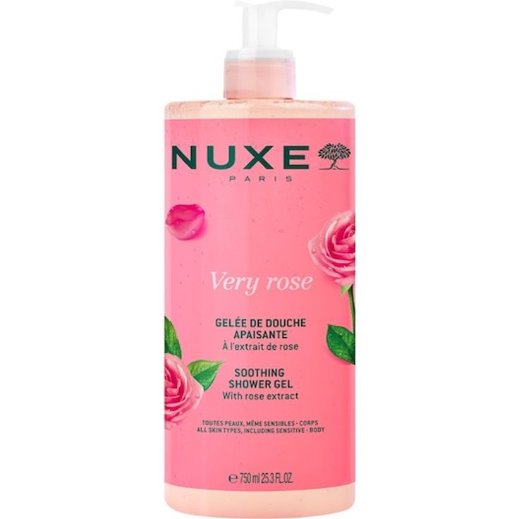 Nuxe Very Rose Soothing Shower Gel, Duschgel für Damen, 750 ml, sanfte Reinigung mit Rosenduft für empfindliche Haut