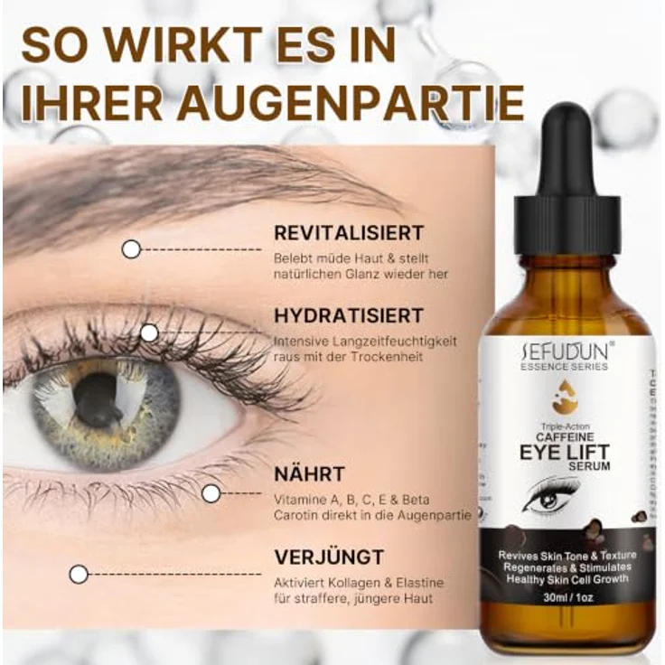 P-Beauty Augenserum mit Koffein, Kollagen & Hyaluronsäure, 30 ml - Reduziert Augenringe & Schwellungen, 100% vegan – Bild 5